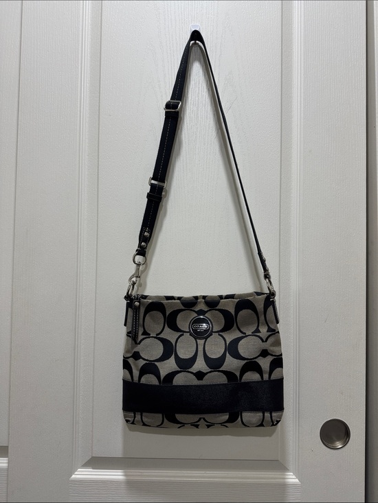 Coach Handbags - Coach Signature C Canvas Crossbody Bag Black Khaki Small Zip Purse